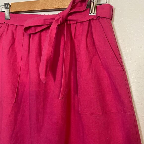 J Crew | Hot Pink Linen/Cotton A Line Skirt with Tie Belt - Picture 13 of 13